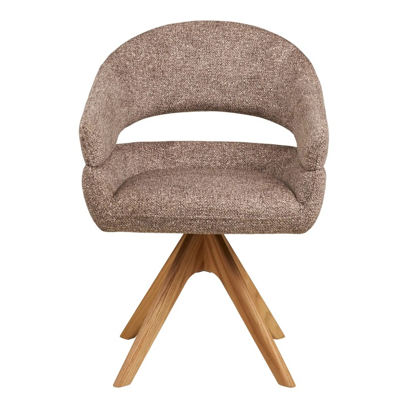 Chaise fauteuil DINA – marron & pieds chêne naturel