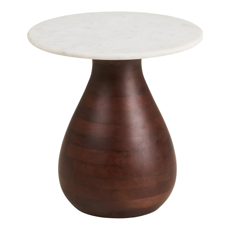 Set de tables basses marbre blanc & bois de manguier MARBELLA