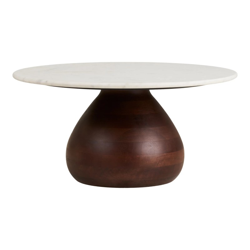 Set de tables basses marbre blanc & bois de manguier MARBELLA