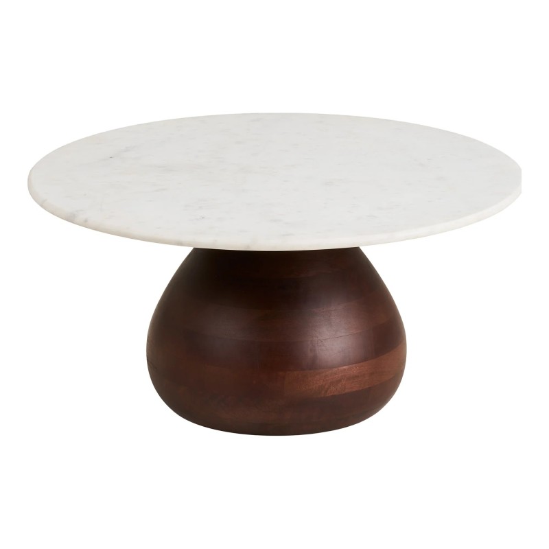 Set de tables basses marbre blanc & bois de manguier MARBELLA