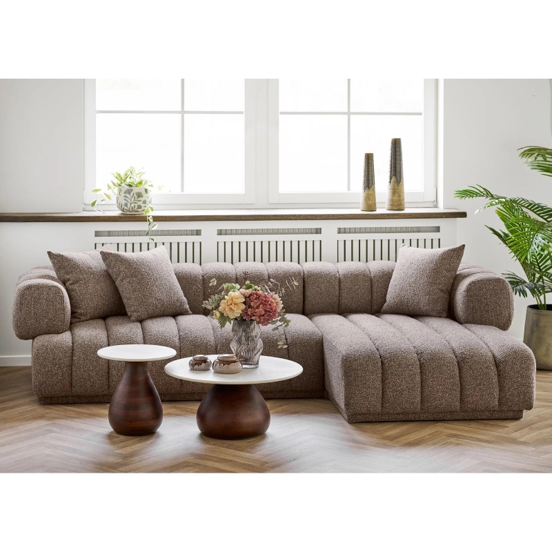 Set de tables basses marbre blanc & bois de manguier MARBELLA