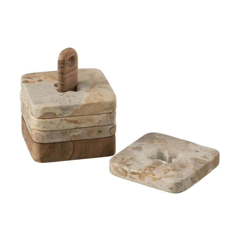 Boîte de 4 sous-verres en marbre – Naturel/Beige